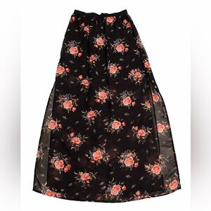 H&M Black Maxi Skirt with Red Floral Design